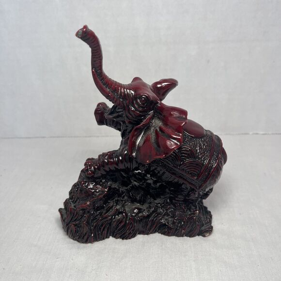 Elephant Figurine Laquer Good Luck Lucky Trunk Up Chinese Statue Resin Red 6.5” - Picture 4 of 10